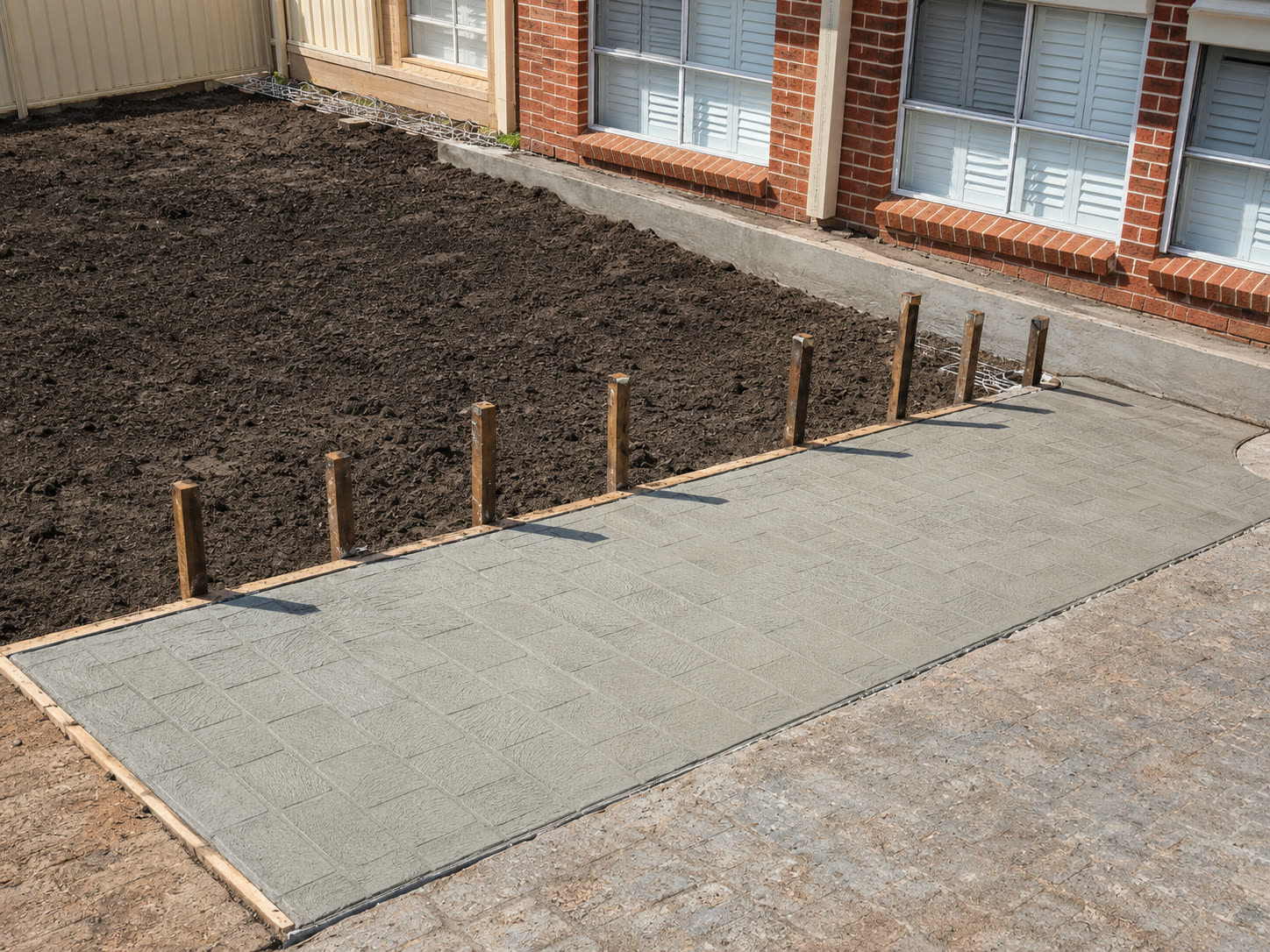 Stamped concrete path beside a Sydney home