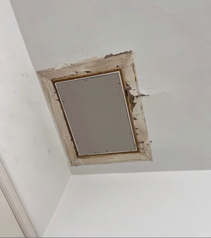Ceiling access hatch covered and framed
