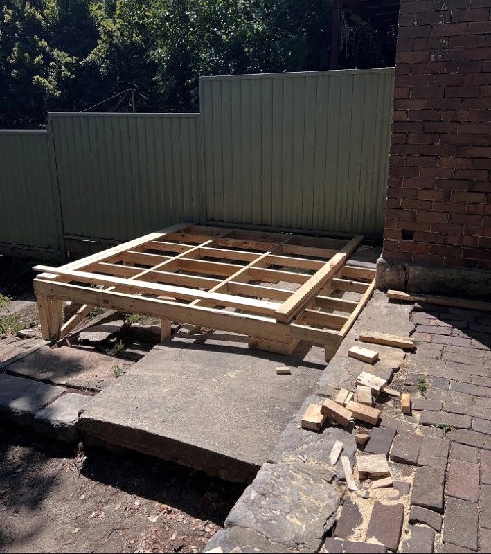Timber deck frame under construction