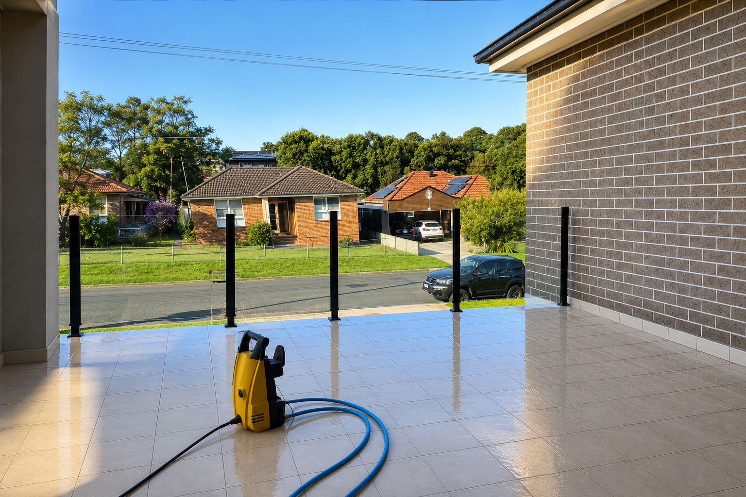 Pressure washing exterior surfaces